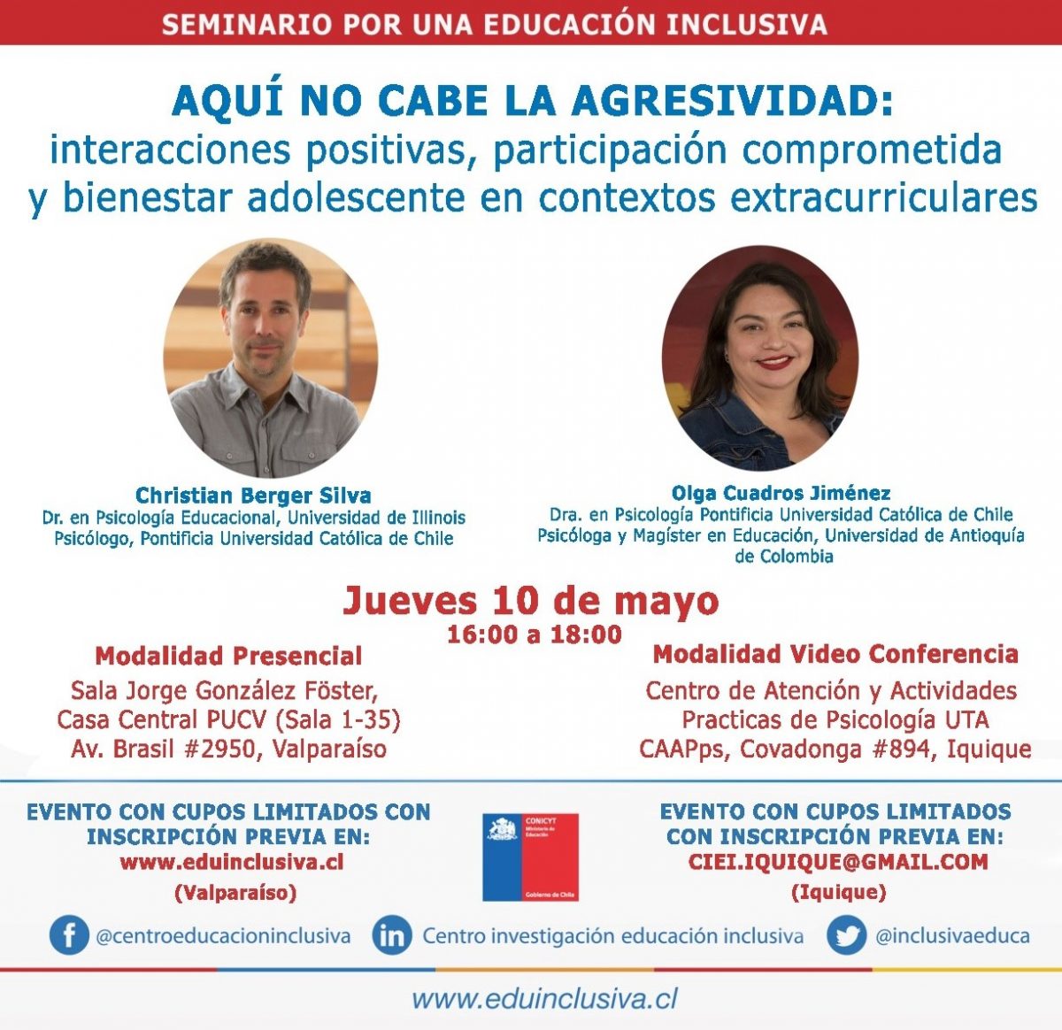 Cupos abiertos para seminario ‘Aquí no cabe la agresividad’