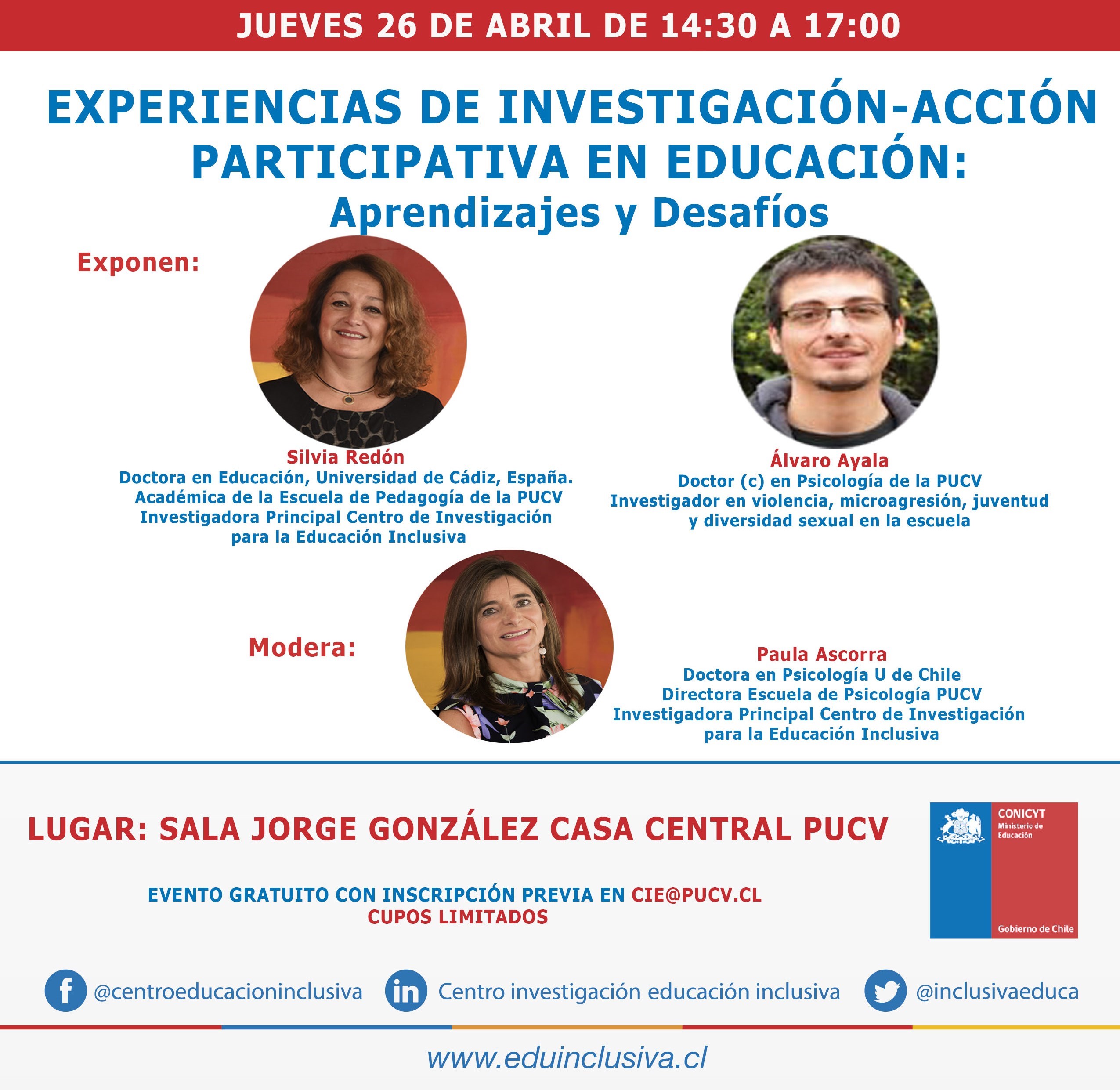/CUPOS AGOTADOS/ Centro Eduinclusiva realiza Seminario sobre experiencias de investigación-acción participativa